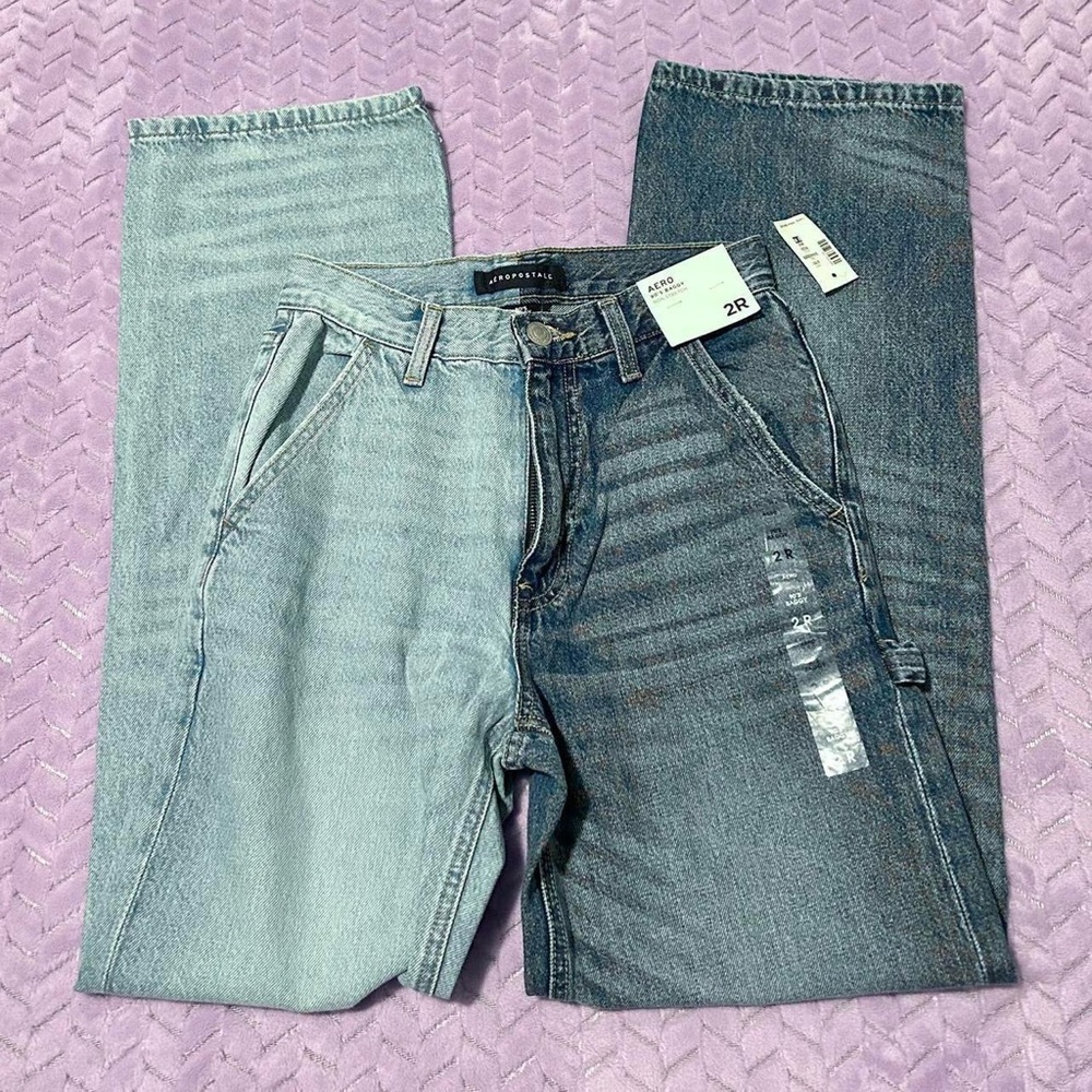 NWT Aeropostale Women's Two-Tone Blue Straight Leg Jeans